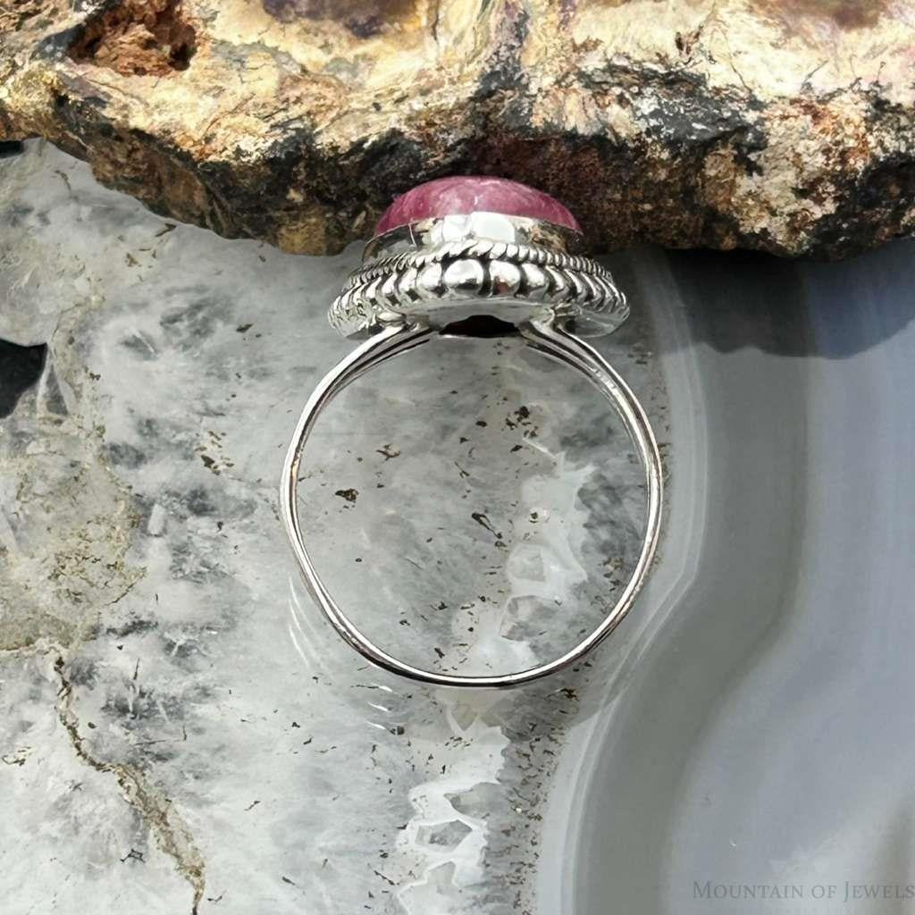 Sterling Silver Southwestern Style Teardrop Thulite Decorated Ring Size 7 For Women