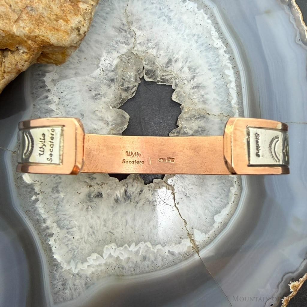 Wylie Secatero Navajo Sterling Silver & Copper Stamped Bear Bracelet For Men