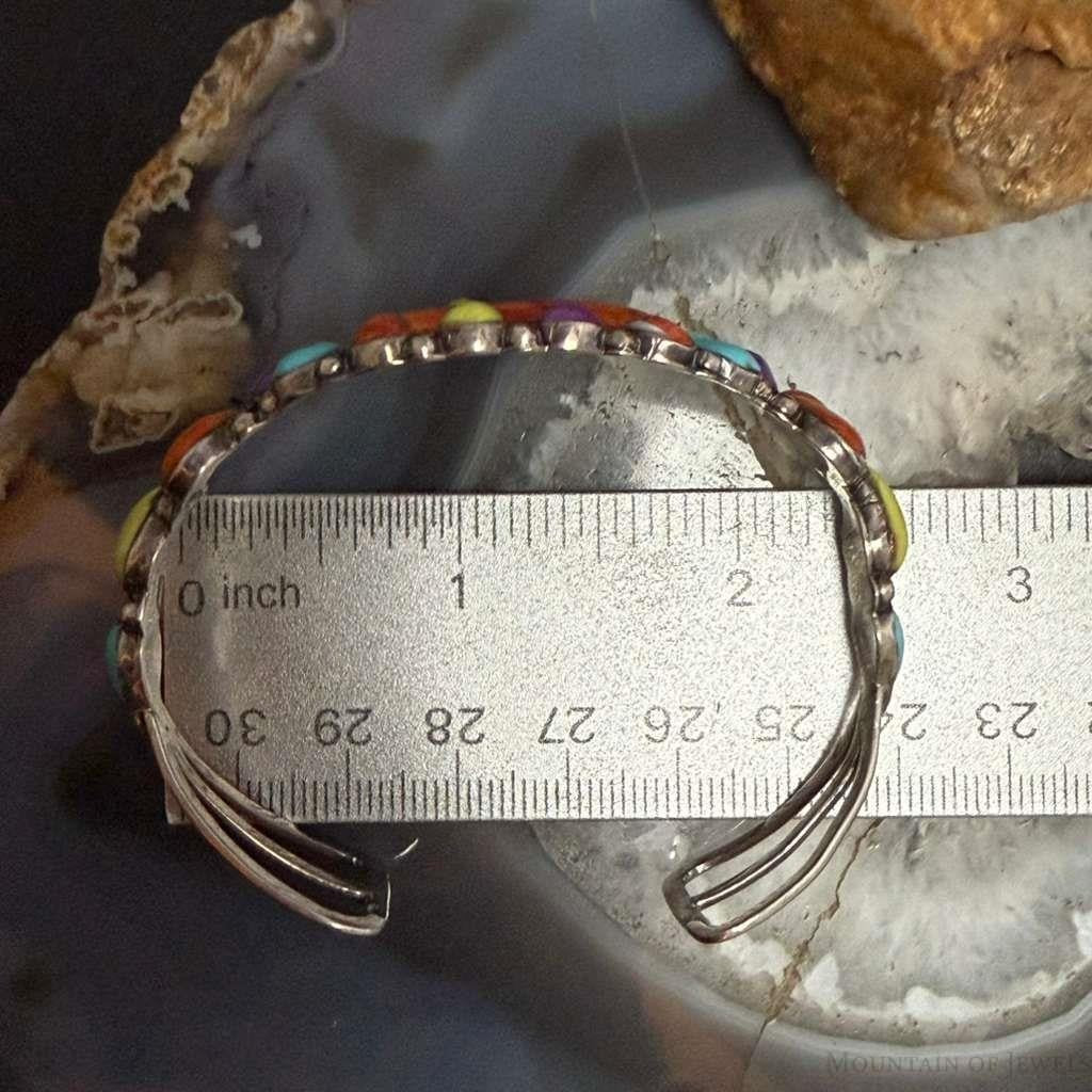 Signed Vintage Native American Sterling Silver Multi Stone Cluster Bracelet For Women