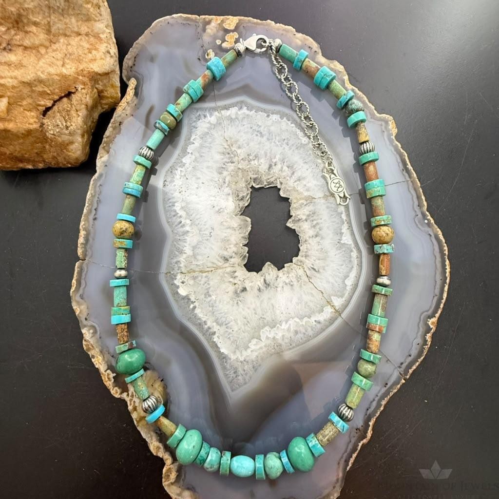 Carolyn Pollack Sterling Silver Turquoise Beads and Disk 16"-19" Necklace For Women