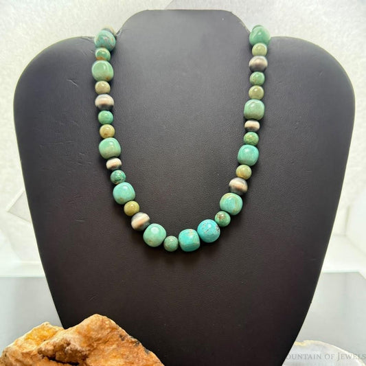 Carolyn Pollack Sterling Silver Navajo Pearl & Turquoise Beads 16"-18" Necklace For Women