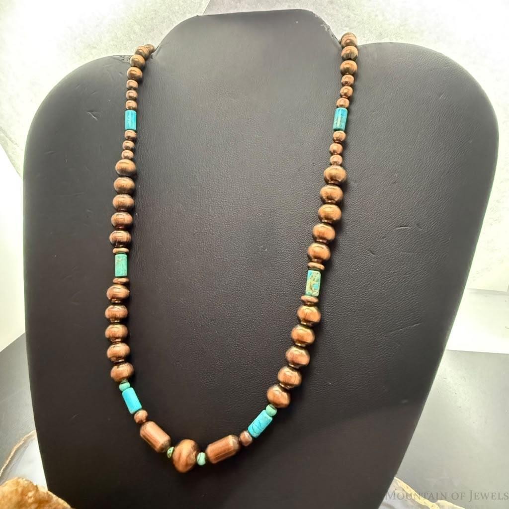 Southwestern Style Copper Navajo Pearl & Cylinder w/Sediment Jasper 18" Necklace For Women