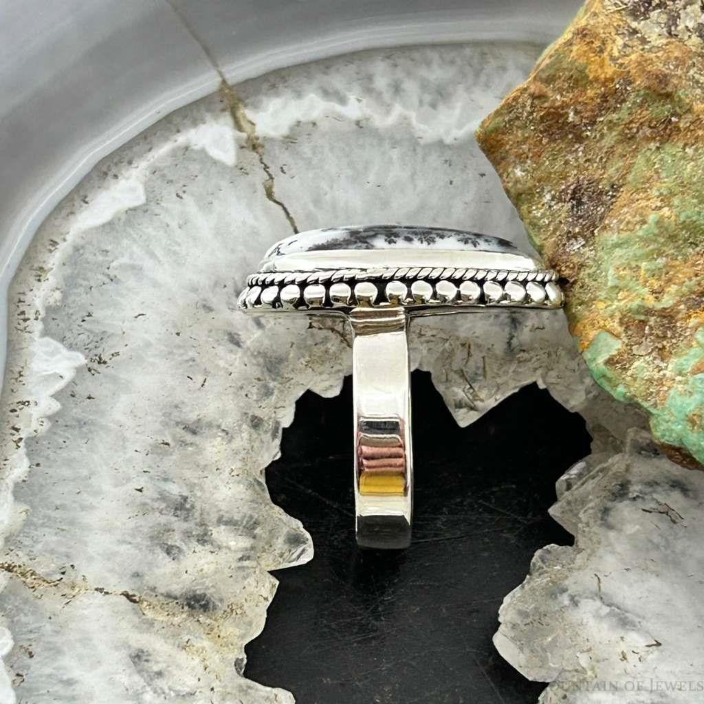 Sterling Silver Southwestern Style Teardrop Dendrite Agate Ring Size 7 For Women