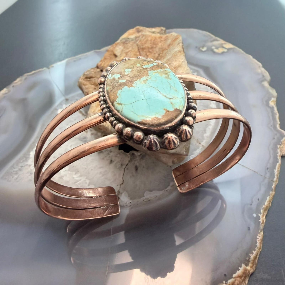 Copper Southwestern Style Oval Turquoise #8 Decorated Bracelet For Women