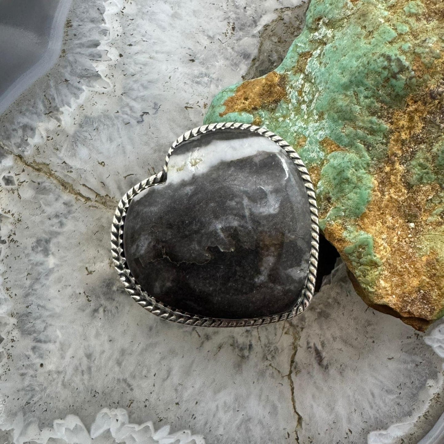 Sterling Silver Southwestern Style White Buffalo Heart Ring Size 6 For Women