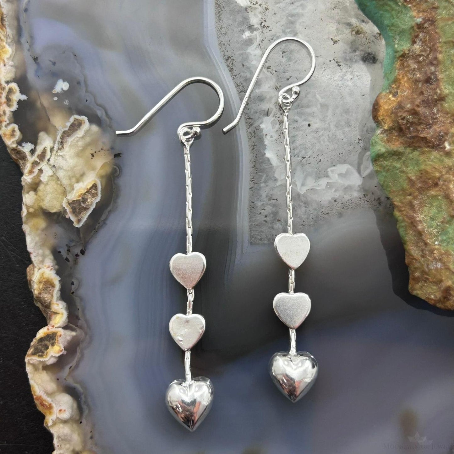 Sterling Silver 3 Hearts Fashion Dangle Earrings For Women