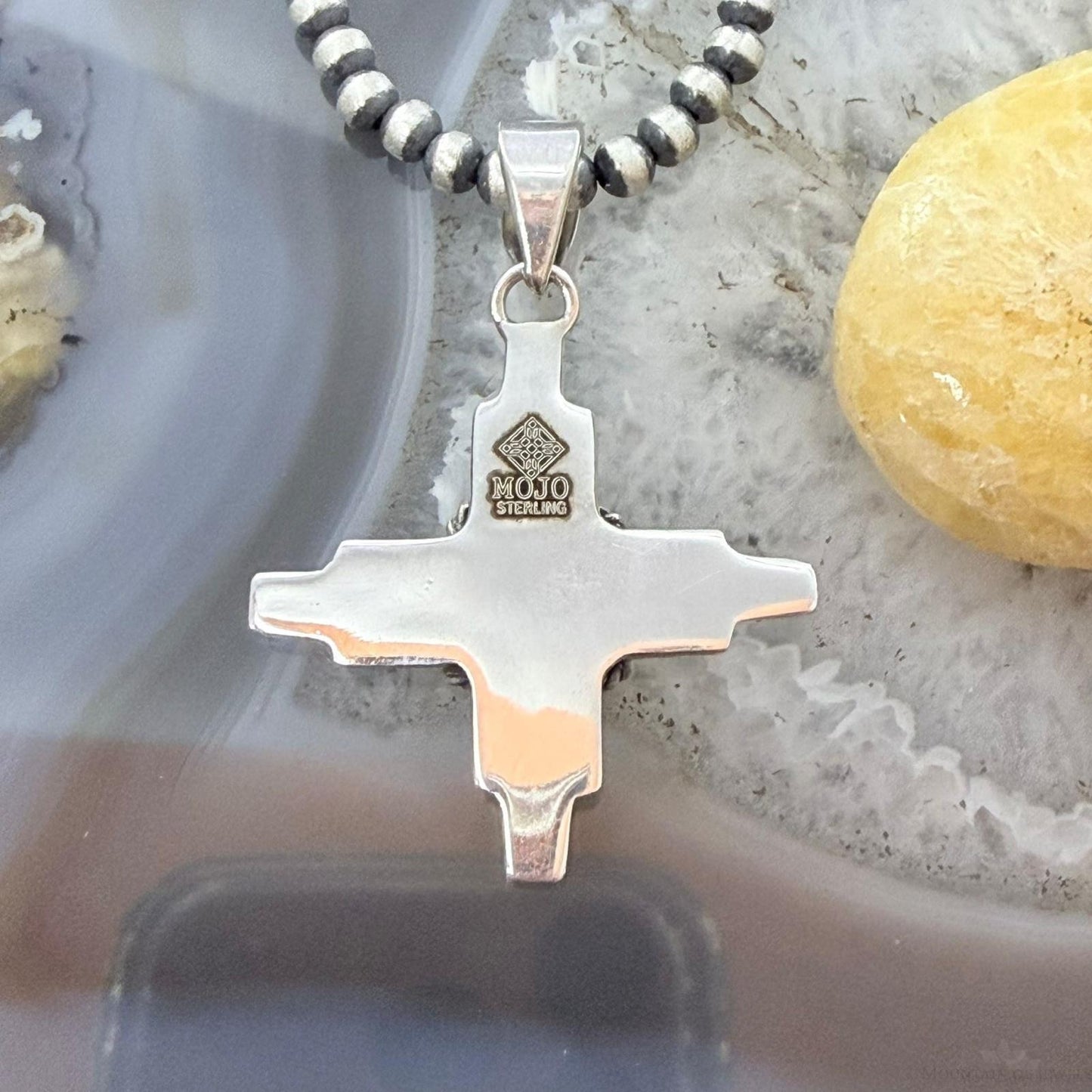 Sterling Silver Southwestern Style Square Mohave Turquoise Unisex Zia Pendant