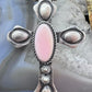 Richard Yazza Sterling Silver Oval Pink Conch Decorated Unisex Cross Pendant