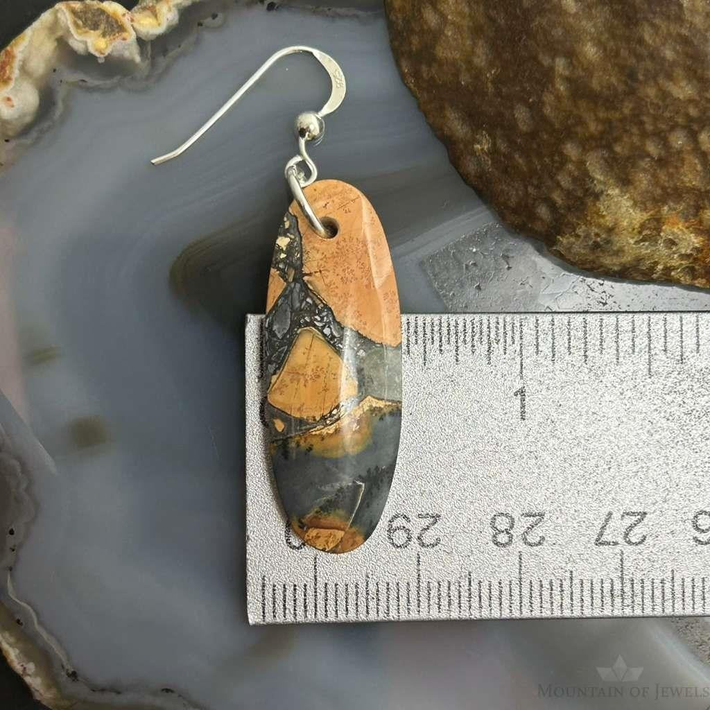 Sterling Silver Oval Maligano Jasper Slab Dangle Earrings For Women #532