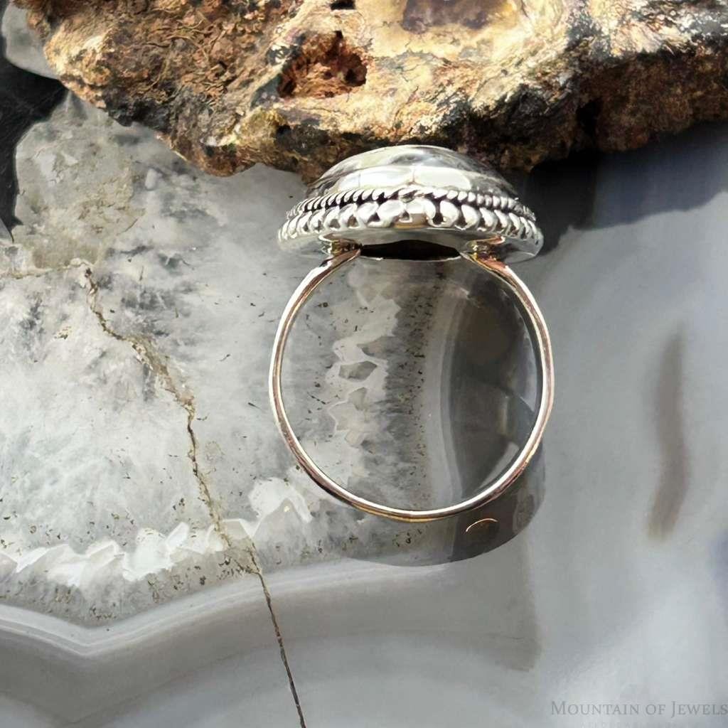 Sterling Silver Southwestern Style Teardrop Dendrite Agate Ring Size 7.5 For Women