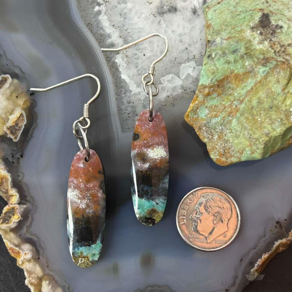 Sterling Silver Oval Chrysocolla Slab Dangle Earrings For Women #330