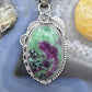 Sterling Silver Southwestern Style Elongated Oval Ruby Zoisite Decorated Pendant For Women