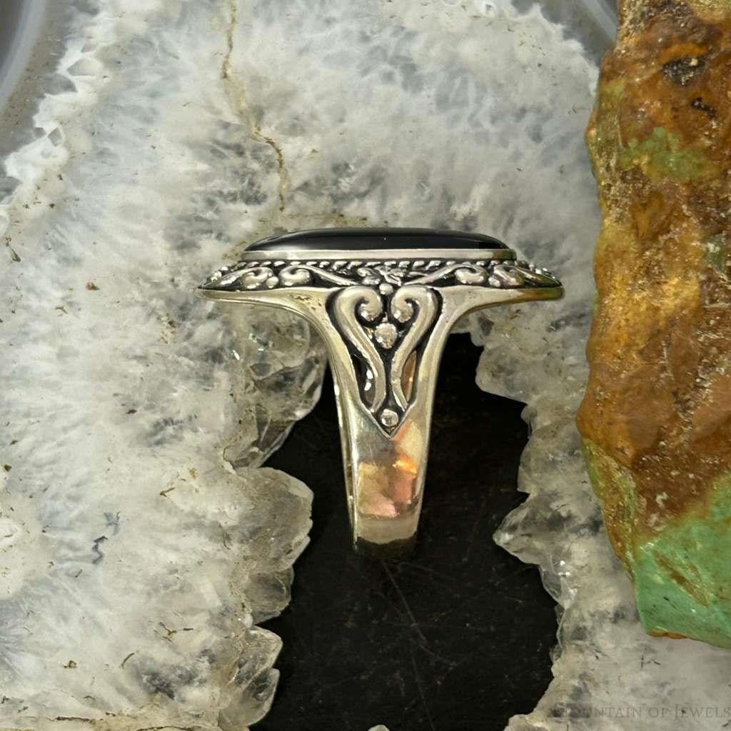 Carolyn Pollack Sterling Silver Oval Onyx Decorated Ring Size 5, 9 For Women