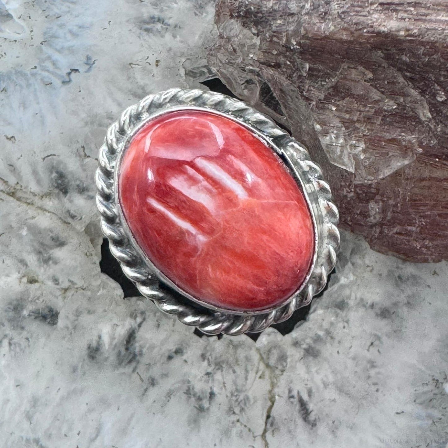 Joe Piaso, Jr. Sterling Silver Oval Orange Spiny Oyster Decorated Ring Size 8 For Women