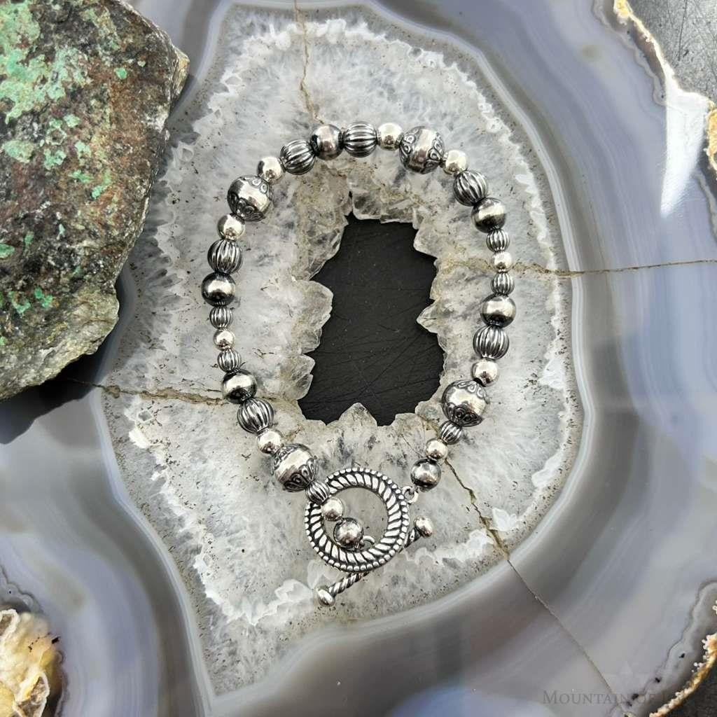 Carolyn Pollack Sterling Silver Navajo Pearl Style Beads Bracelet 7" w/Toggle For Women