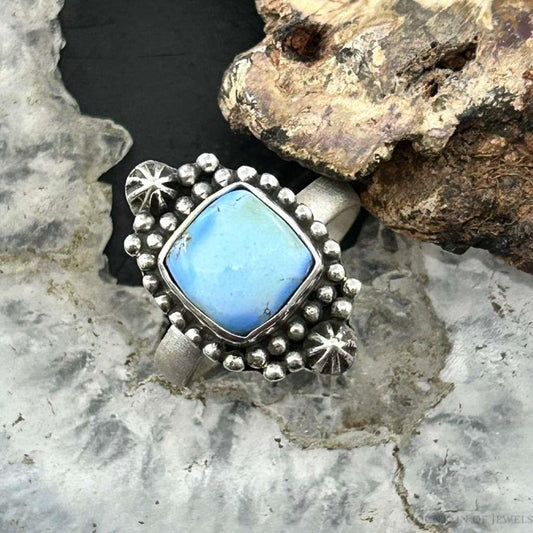 Sterling Silver Southwestern Style Square Golden Hill Turquoise Adjustable Ring For Women #12