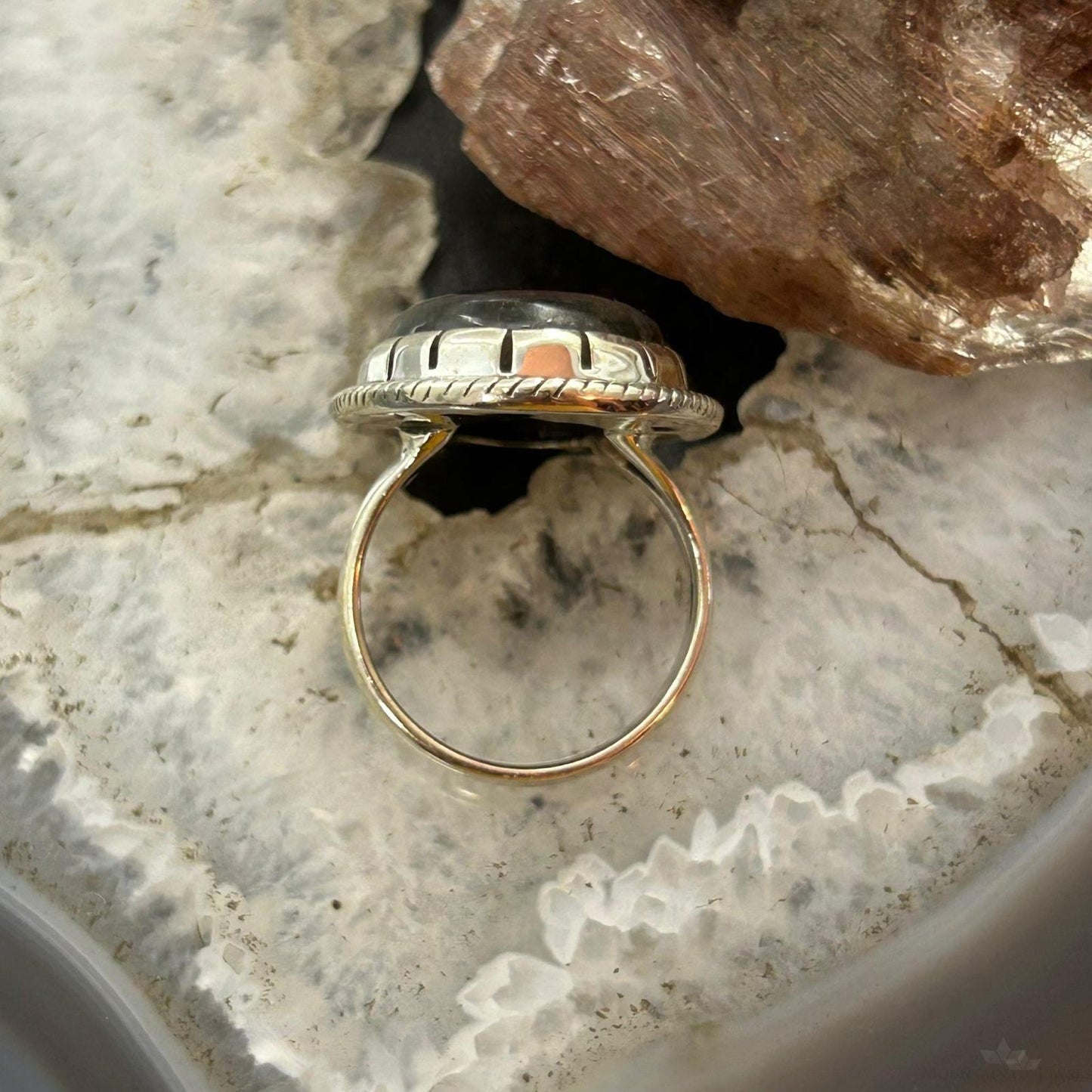 Sterling Silver Southwestern Style Oval Labradorite Decorated Ring Size 8 For Women