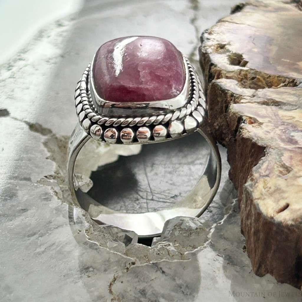 Sterling Silver Southwestern Style Rectangle Thulite Ring Size 7 For Women