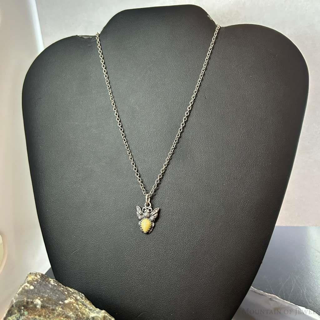 Carolyn Pollack Sterling Silver Yellow Jasper Tiny Bee Pendant Necklace For Women