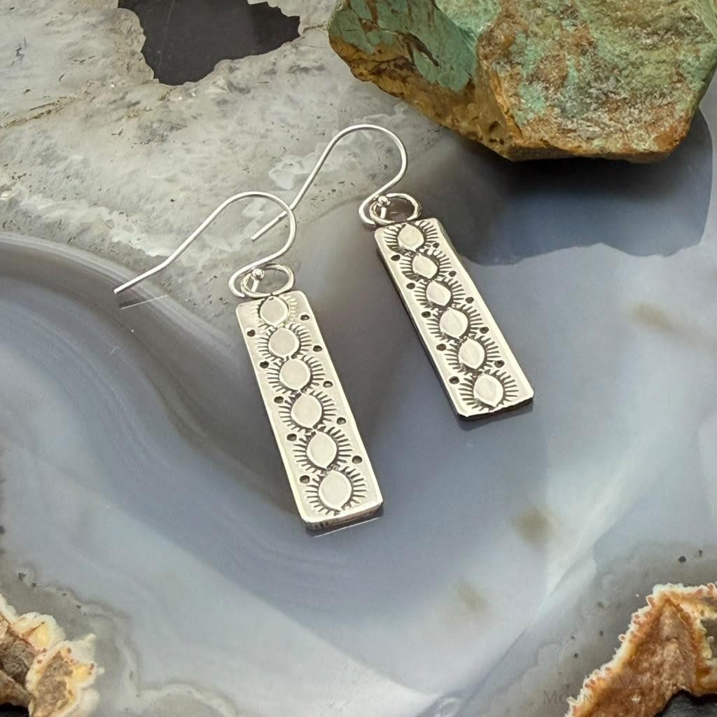 Michael Nez Native American Sterling Silver Rectangle Dangle Earrings For Women