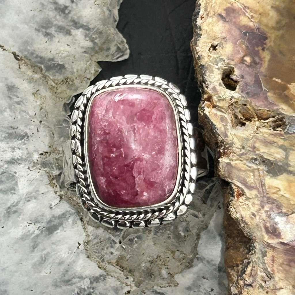Sterling Silver Southwestern Style Rectangle Thulite Ring Size 7 For Women
