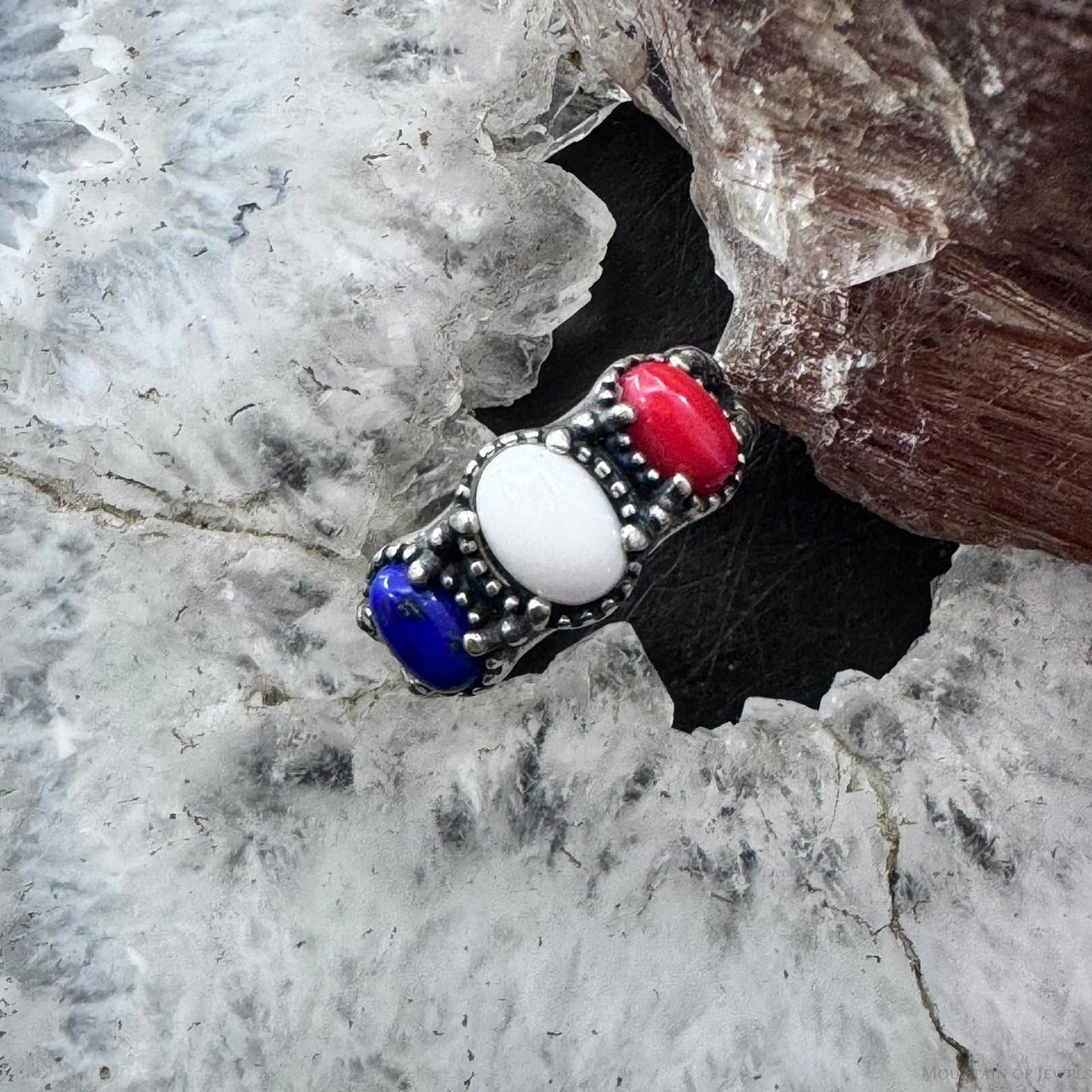 Carolyn Pollack Sterling Silver Oval Lapis, White Jasper, Red Jasper Ring Size 5 For Women