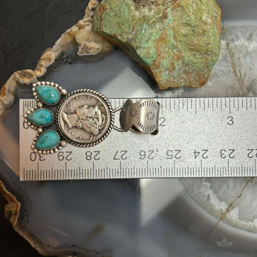 Genuine 1944 90% Silver Mercury Dime Coin Teardrop Mohave Turquoise Unisex Pendant