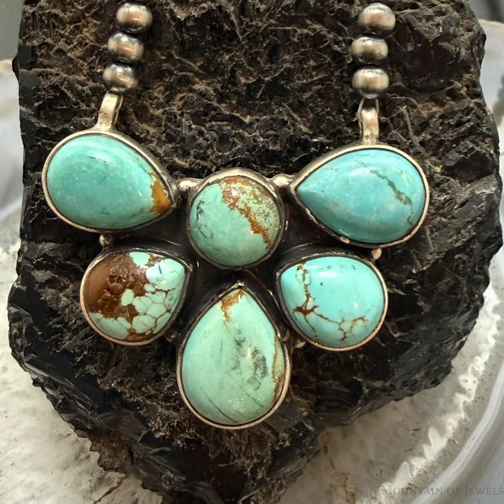 Sterling Silver Southwestern Style Turquoise #8 Cluster 23" Lariat Necklace For Women