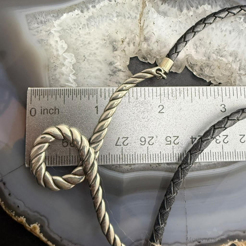 Carolyn Pollack Sterling Silver Braided Black Leather Cord 15"-18" Necklace For Women