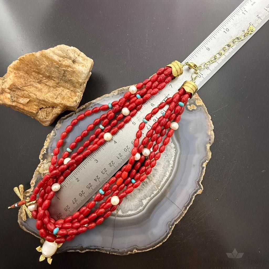 Carolyn Pollack Brass 5 Strands Red Jasper Beads w/Enhancer Necklace For Women
