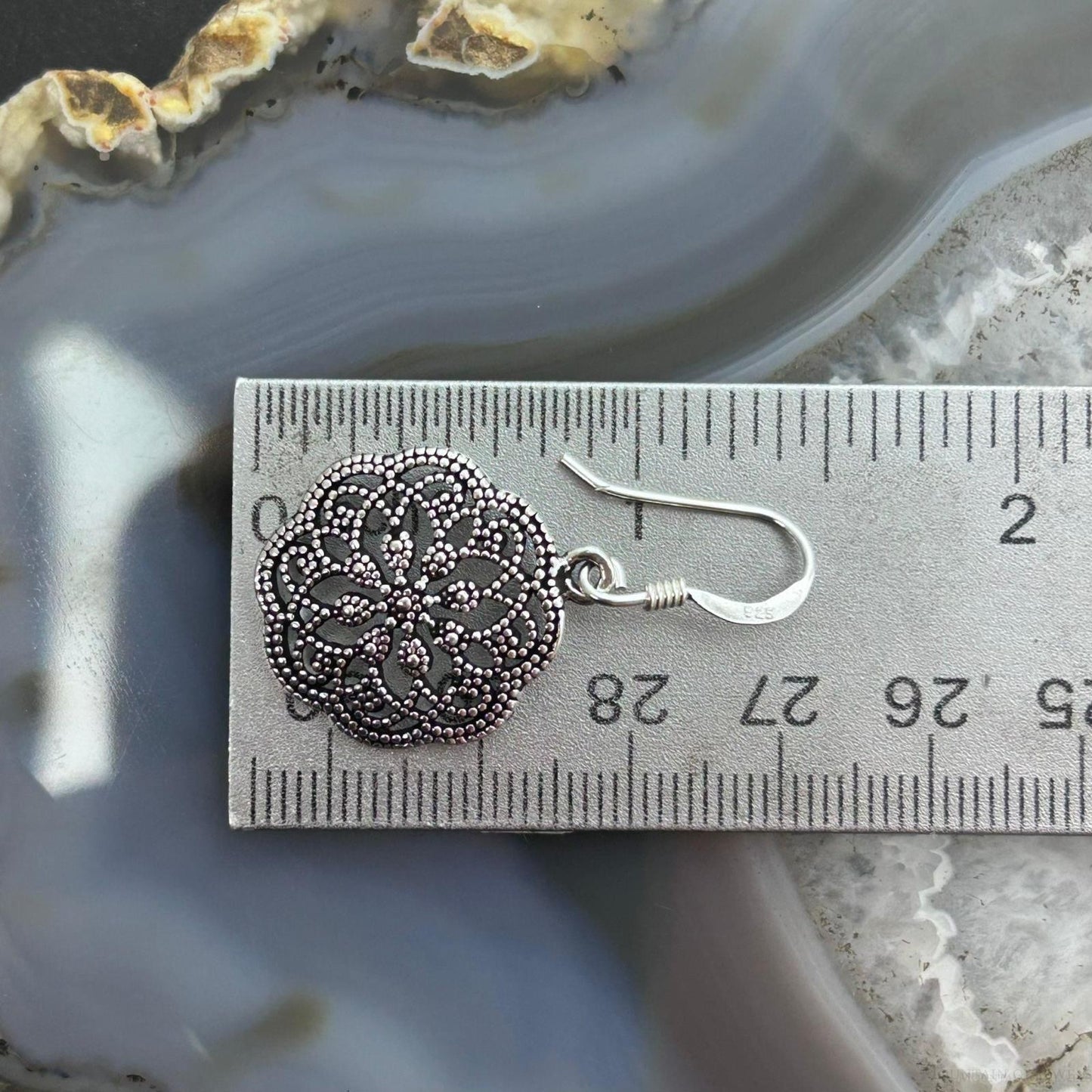 Sterling Silver Lattice Floral Design Dangle Earrings For Women
