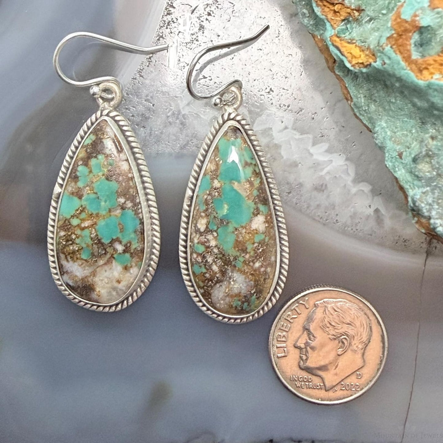 Sterling Silver Southwestern Style Teardrop Royston Turquoise Dangle Earrings For Women