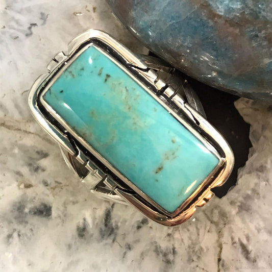 Native American Sterling Silver Turquoise Bar Ring Size 8.25 For Women For Women
