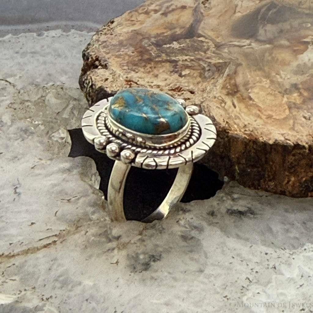 Sterling Silver Southwestern Style Oval Copper Turquoise Ring For Women
