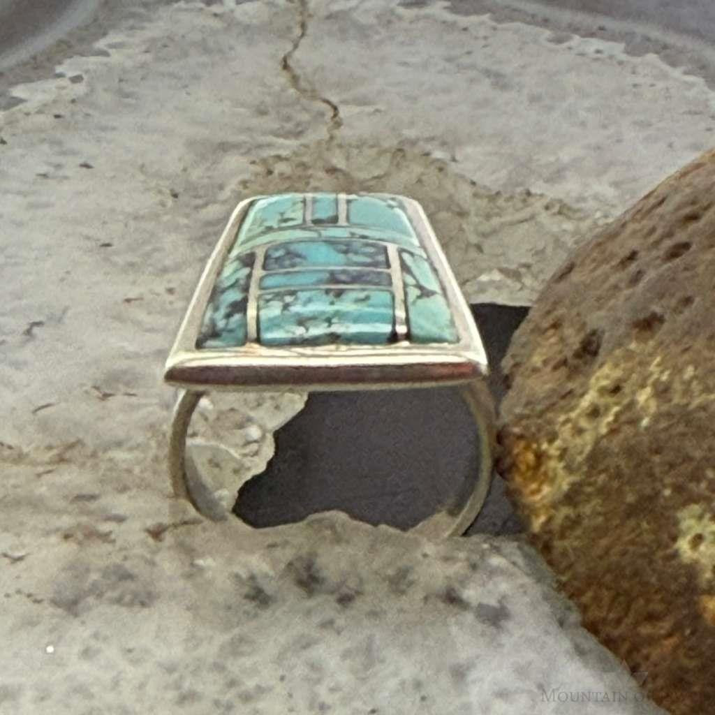Vinatge Signed Native American Sterling Silver Inlay Turquoise Ring Size 6 For Women