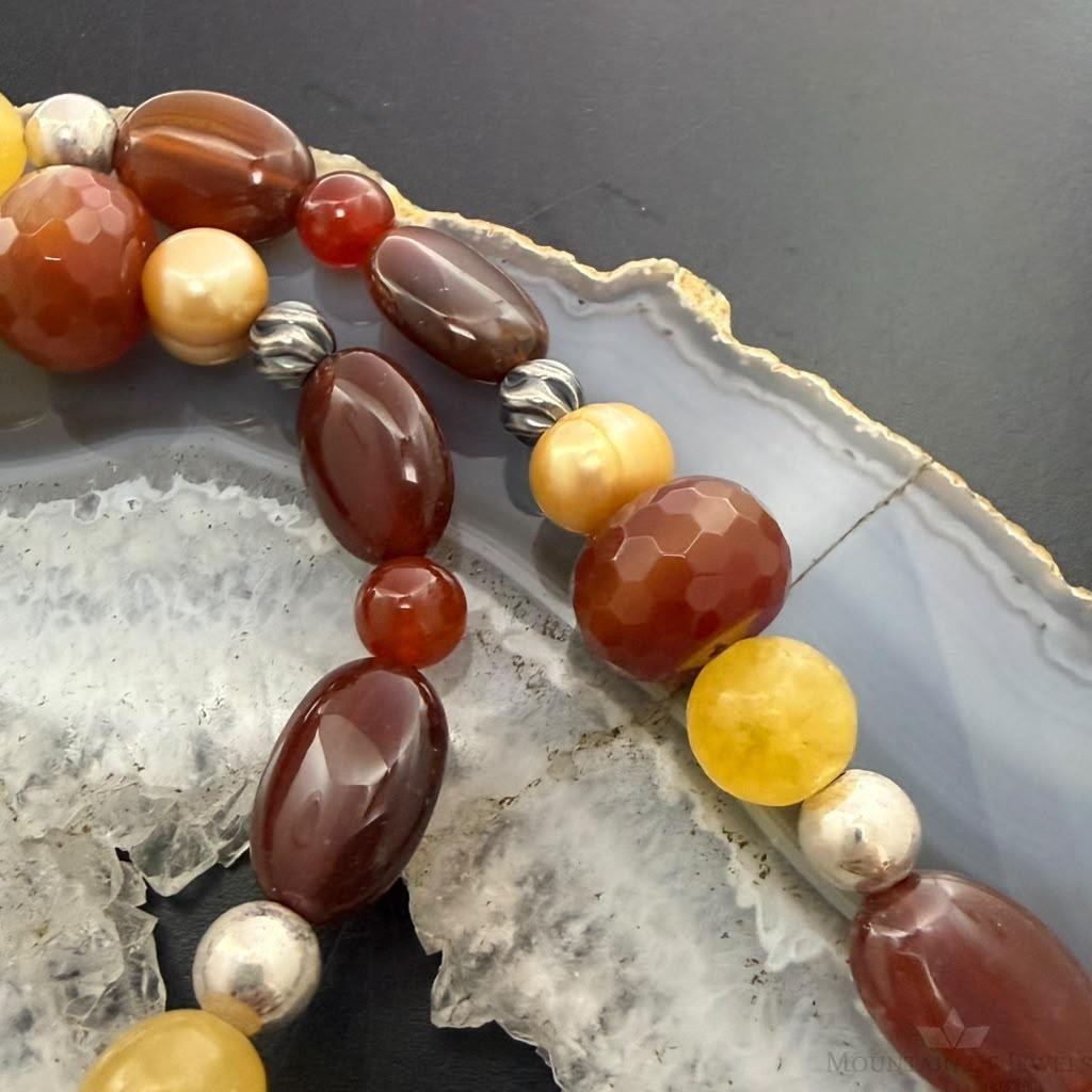 Carolyn Pollack Sterling Silver Carnelian & Fresh Water Pearl Beads 22"-26" Necklace
