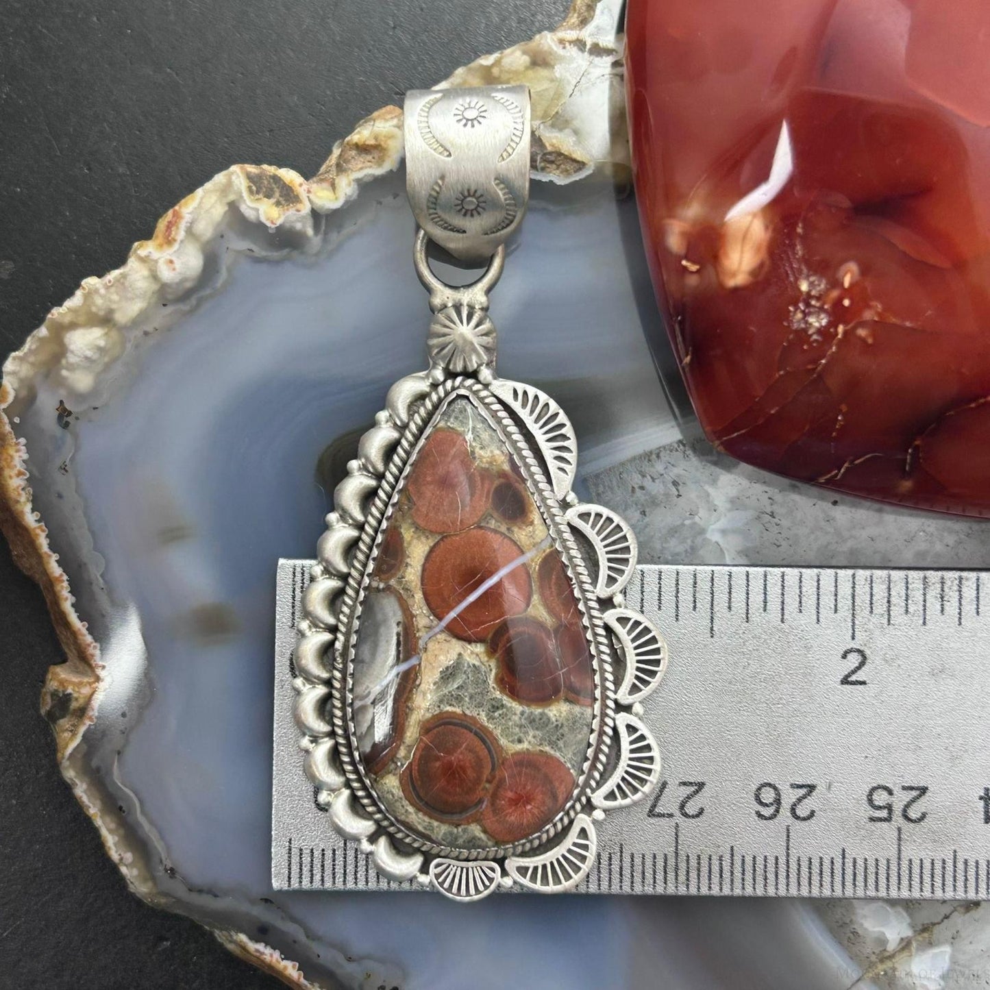 Sterling Silver Southwestern Style Teardrop Peanut Obsidian Pendant For Women