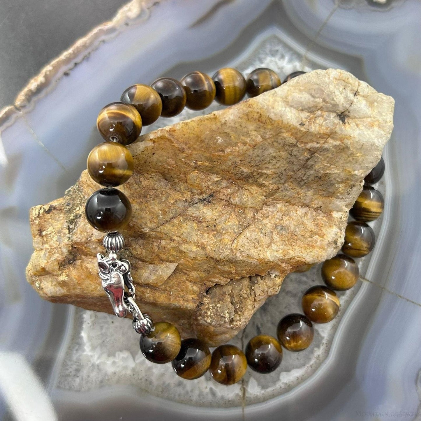 Carolyn Pollack Sterling Silver Tiger's Eye Beaded w/Horse Head Clasp Bracelet For Women