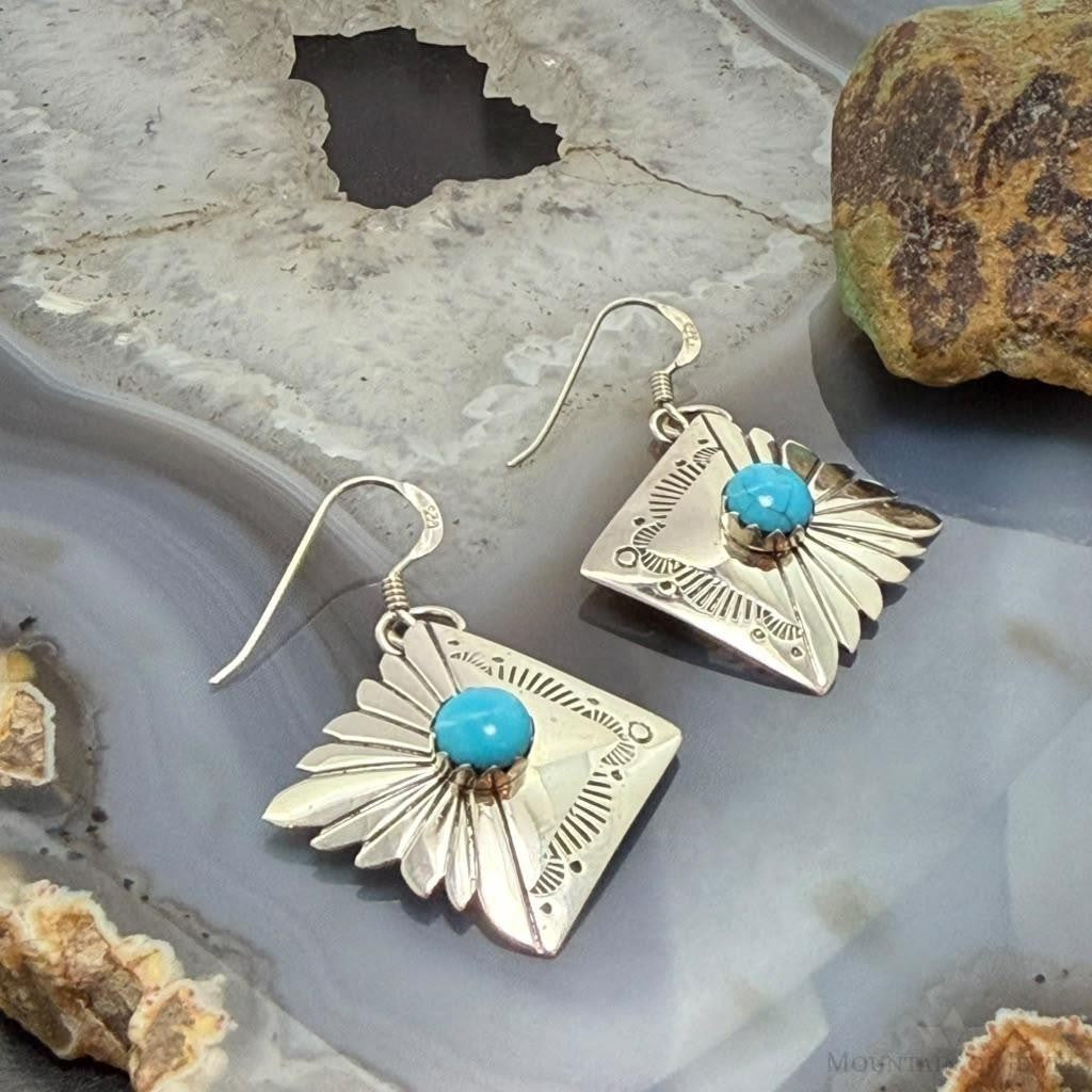 Michael Nez Sterling Silver Turquoise Pueblo Life Dangle Earrings For Women
