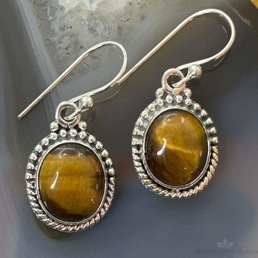 Sterling Silver Southwestern Style Oval Tiger's Eye Earrings For Women #1