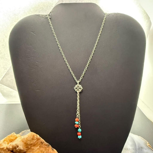 Carolyn Pollack Sterling Silver Coral & Turquoise Beads Chain Lariat Necklace For Women