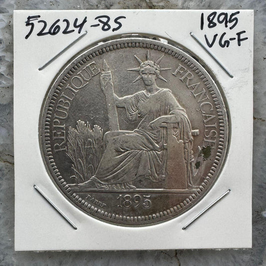 1895 France Indo-Chine Piaster Commerce 27.215gr 90% Silver Coin VG-F #52624-8S