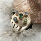 Sterling Silver Ring Size 7.5 with 5 Different Gems Wide Band Ring