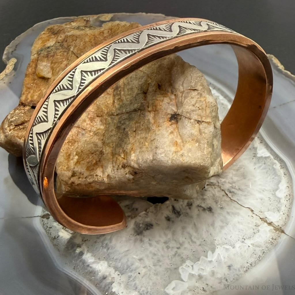 Wylie Secatero Navajo Sterling Silver & Copper Stamped Bracelet For Men #6