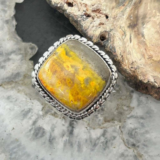 Sterling Silver Southwestern Style Square Yellow Jasper Decorated Ring Size 7.5 For Women