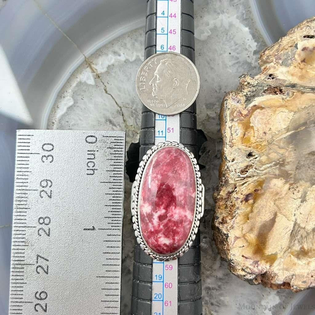 Sterling Silver Southwestern Style Oval Thulite Decorated Ring Size 7 For Women