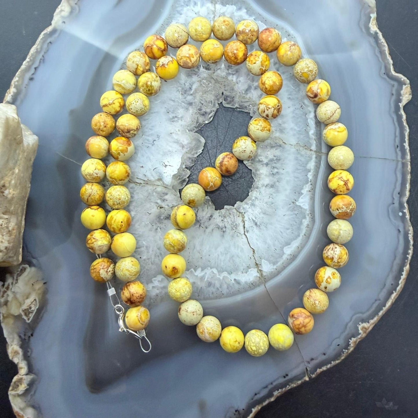 Sterling Silver Southwestern Style 8mm Snake Skin Jasper Beads 20" Necklace For Women
