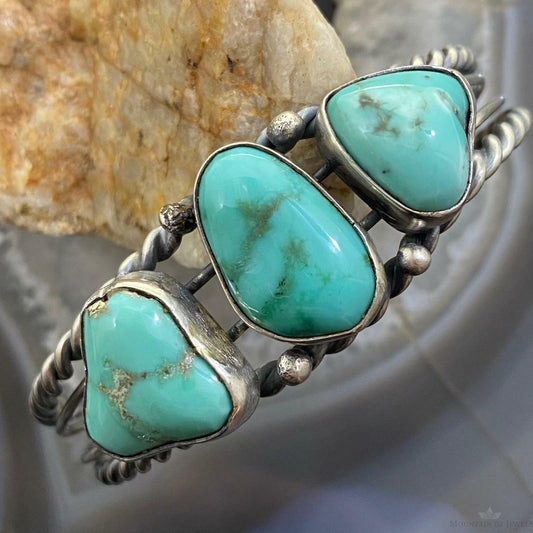 Native American Sterling Silver Chunky Turquoise Split Twisted Shank Bracelet For Women