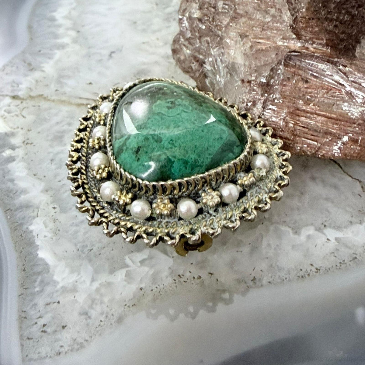 Sterling Silver Eilat Stone with Pearls Beads Fashion Brooch/Pendant For Women