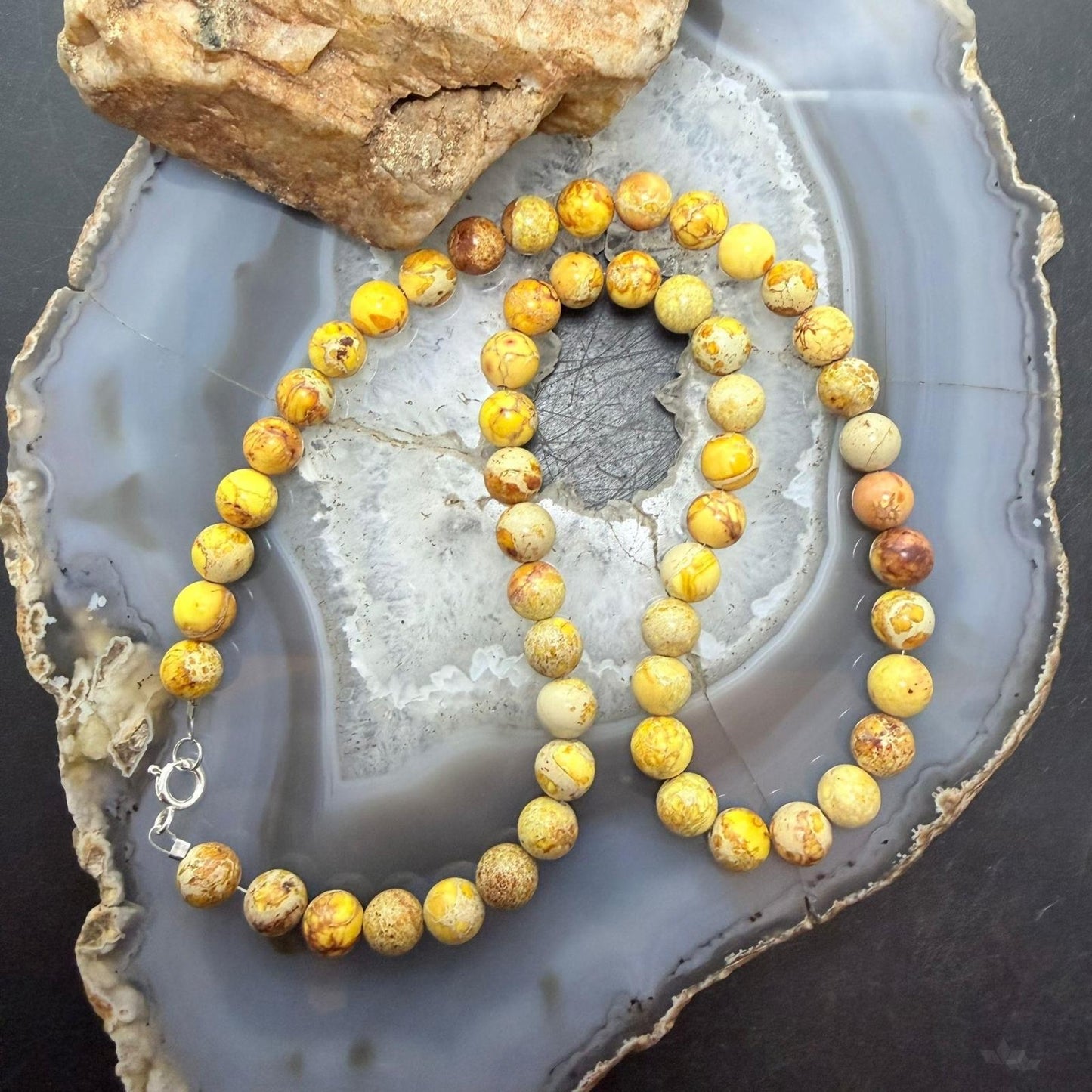 Sterling Silver Southwestern Style 8mm Snake Skin Jasper Beads 18" Necklace For Women